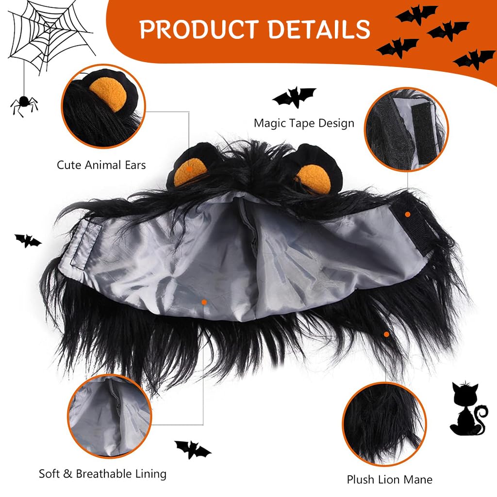 Qpets® Lion Costume, Halloween Lion Mane Costume for Cat Wig for Cat Christmas Halloween Funny Headwear for Puppy, Kitten, Cat Festival Headwear