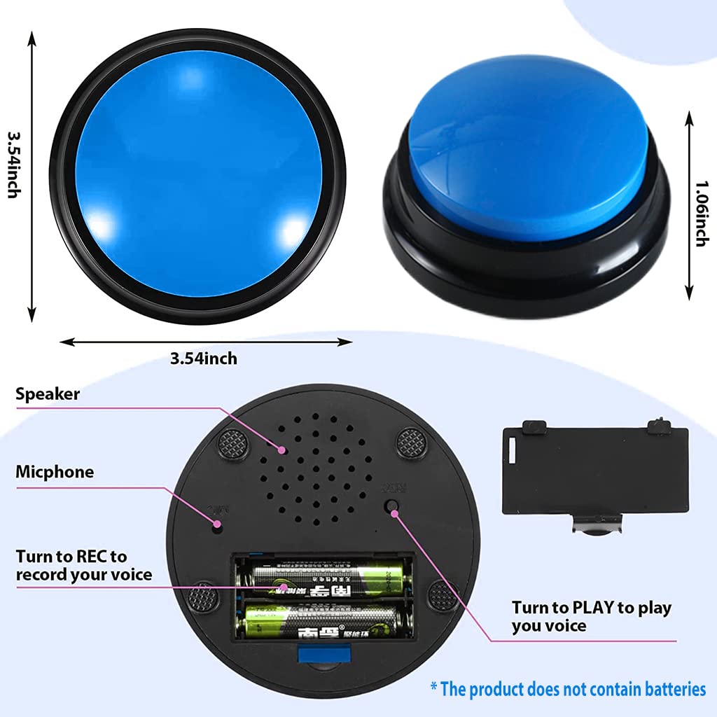 Qpets Interactive Dog Toys for Communication with 30 Second Voice Recording Buttons 2PCS Blue