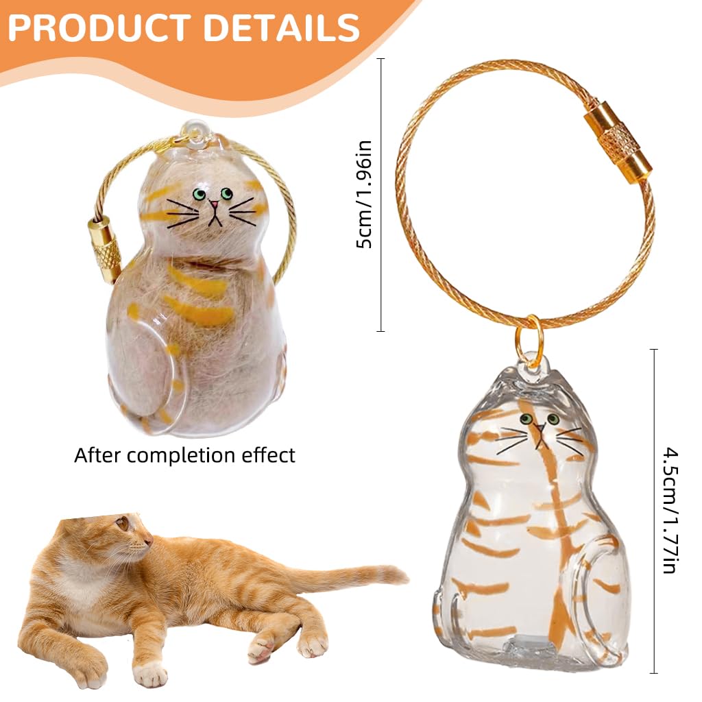 Qpets Cat Fur Keepsake Charm for DIY Pet Memory Display with Clear Capsule & Golden Clasp | Cute Cat Design for Bag or Keyring