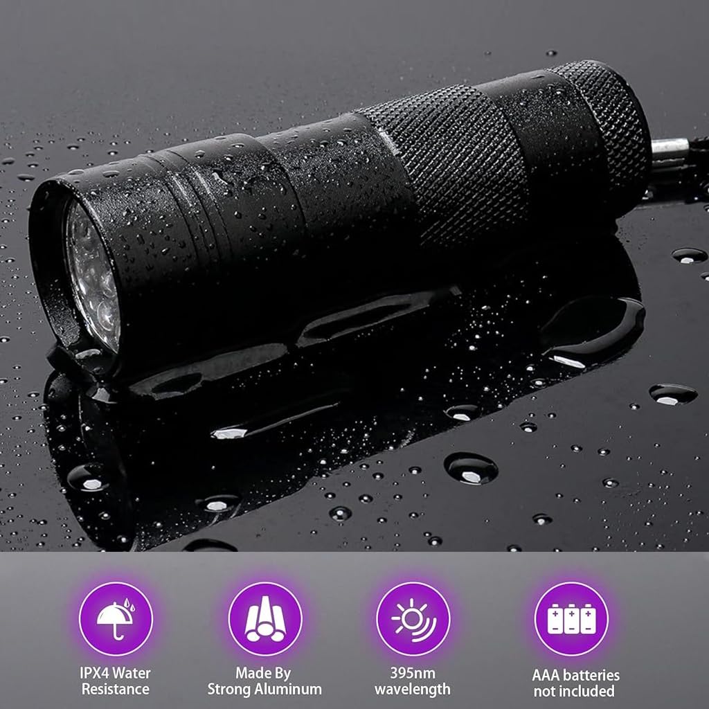 Qpets UV Light Torch for Pet Stain and Leak Detection with 12 LEDs and Aluminum Alloy Body