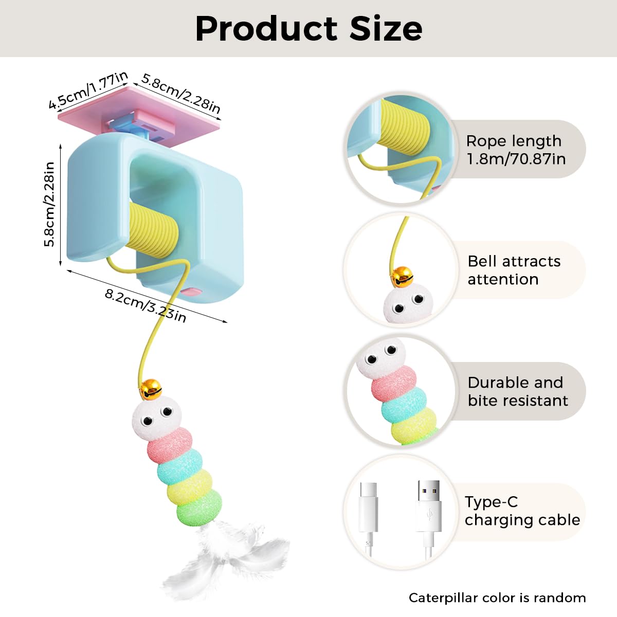 Qpets Cat Toy for Interactive Play with 1.8 Meter Elastic Rope & USB Rechargeable 300 mAh Battery | Detachable Door Hanging Feather Teaser