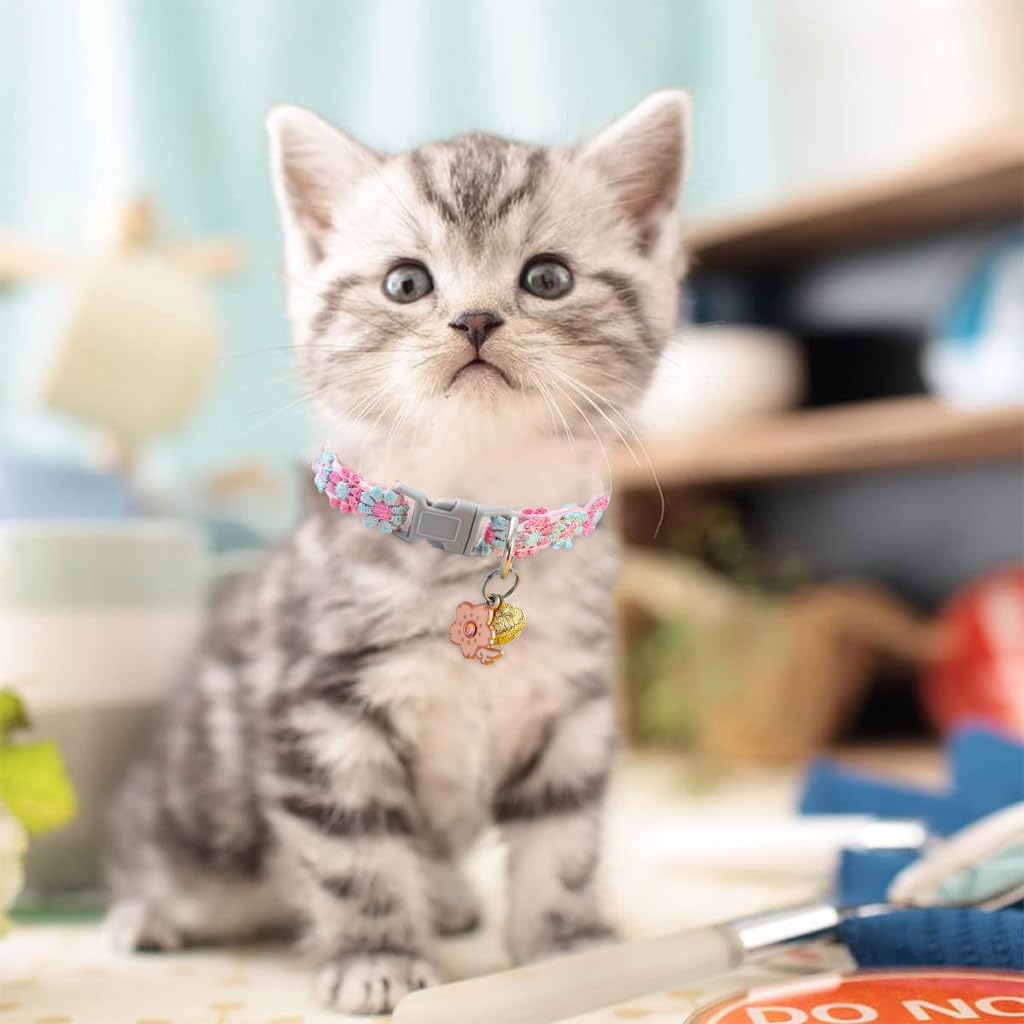 Qpets Cat Collar featuring Quick Release Buckle and Sakura Flower Charm | 3PCS Pink Set