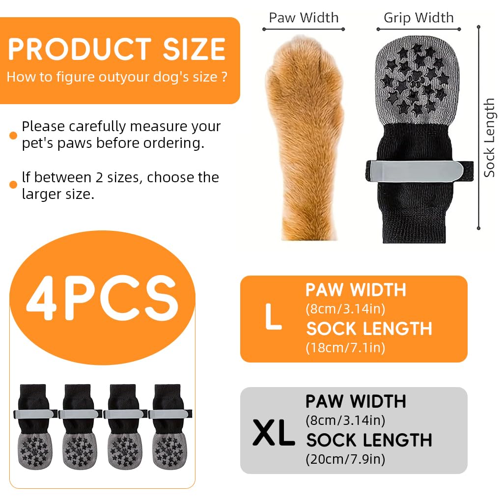 Qpets Dog Socks for Paw Protection with Reflective Straps and Non Slip Grip | 4pcs Cotton Set 8cm Width 18cm Length