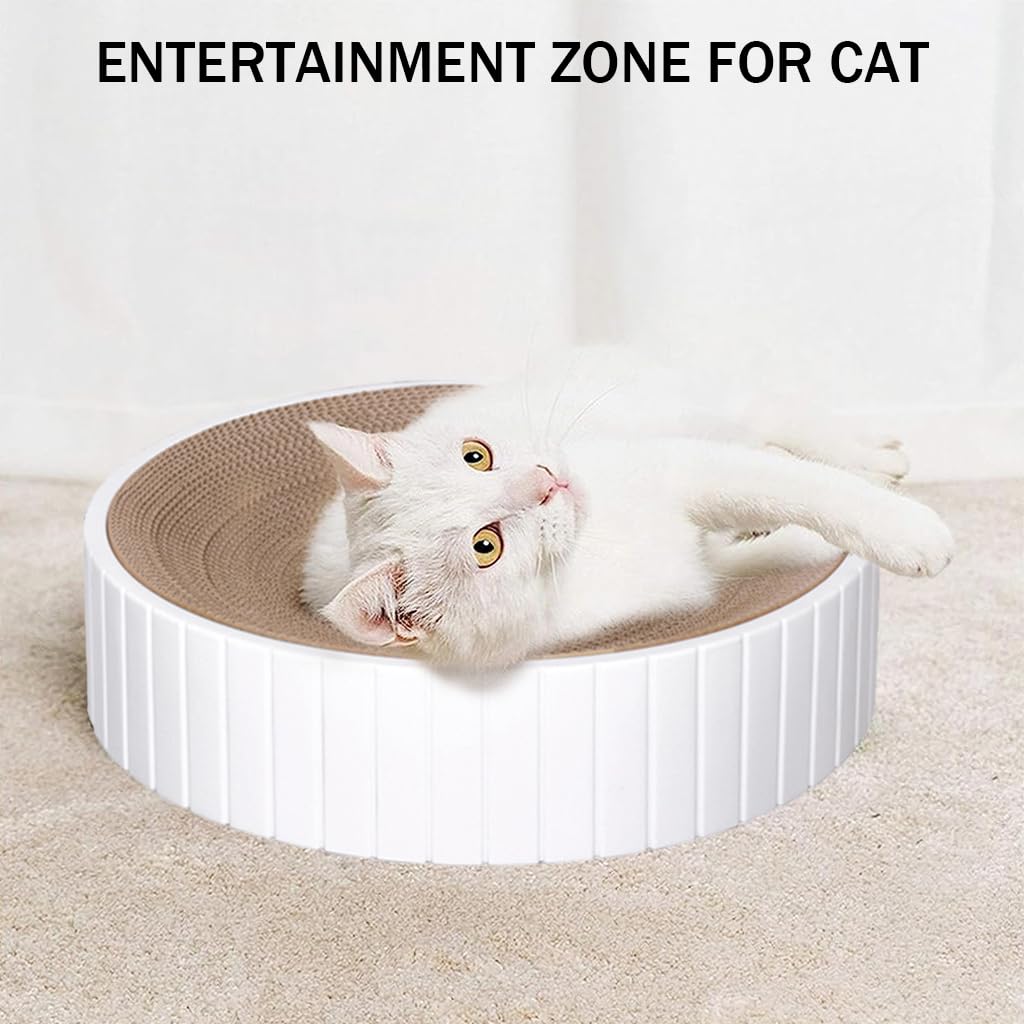 Qpets Cat Scratching Stool for Play and Rest with Teaser Ball | 40×40×10 cm Hard Cardboard Bed