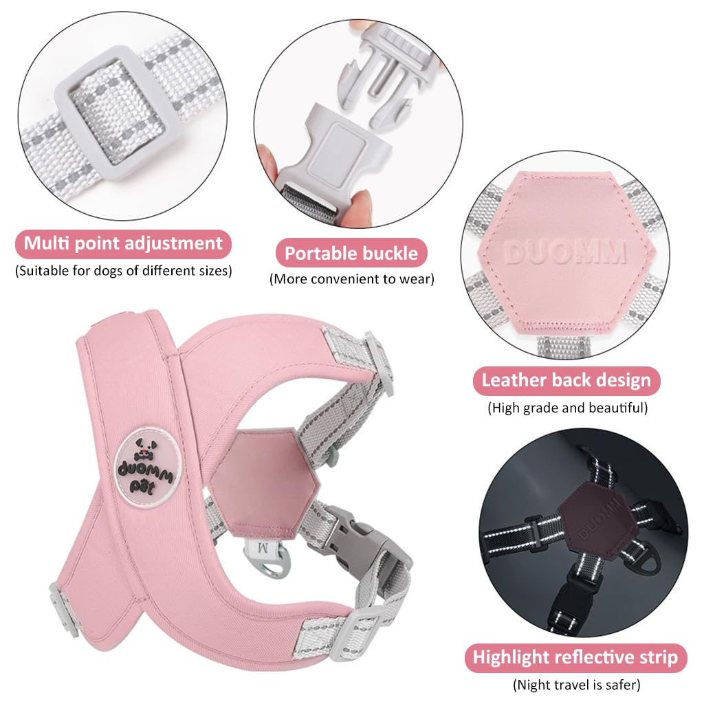 Qpets Dog Harness for Medium and Large Dogs featuring 4 Adjustable Straps and Reflective Strip | Pink Nylon Leash Set Suitable for 10–16 kg