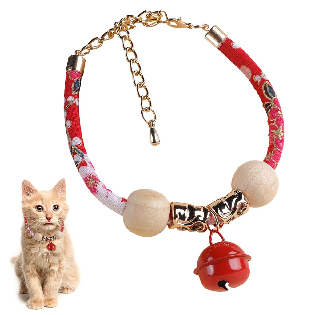 Qpets Cat Collar for Flea Prevention with 38–46 cm Adjustable Fit and Camphor Wood Balls | Red Bell Design