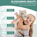 Qpets Cat Collar Set with Handcrafted Crochet Flower and Bell | Pink and Green Plush Adjustable Collars for Cats and Kittens