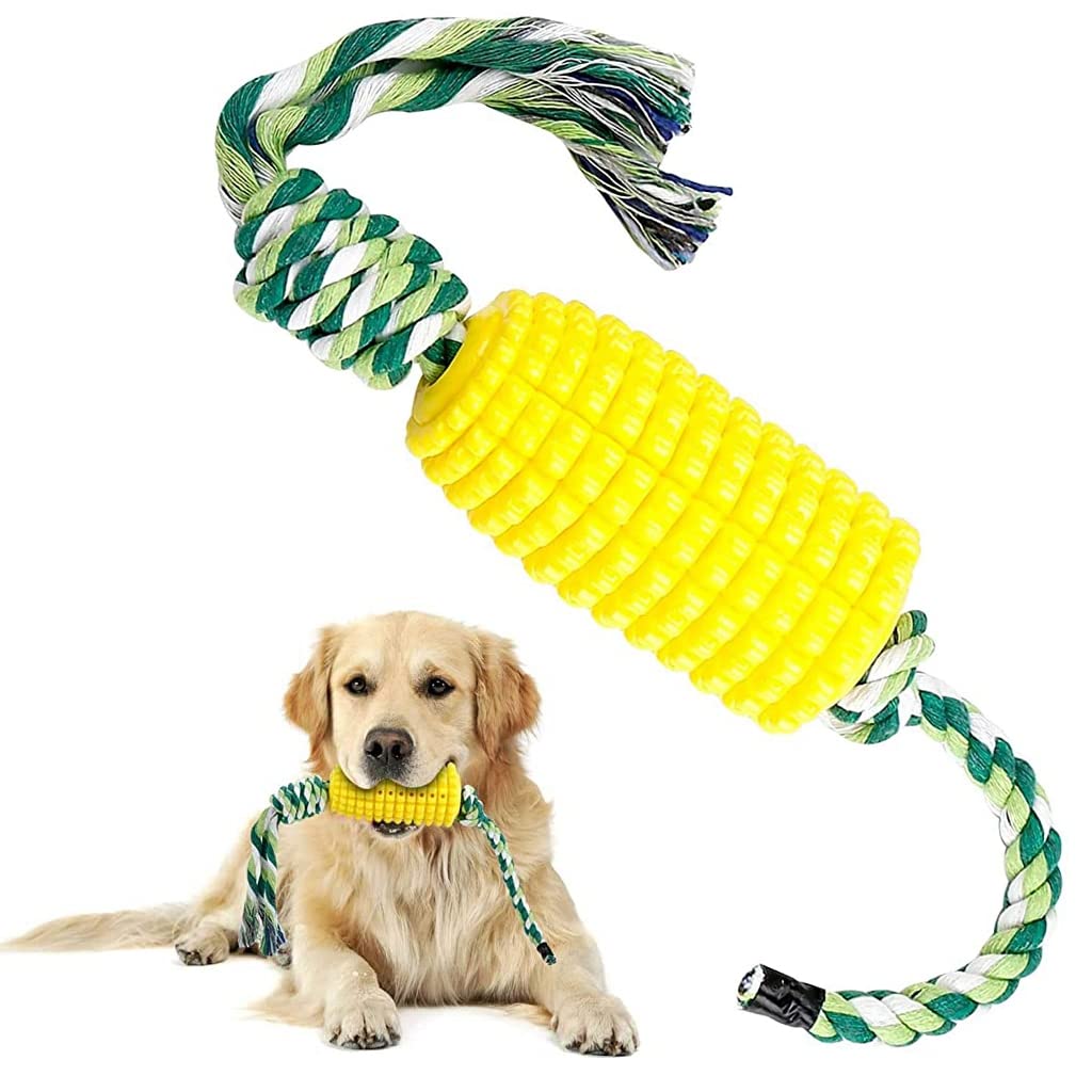Dog Chew Toys, TPR Corn Chew Toy for Dog Teething Chewing Toy with Cotton Ropes, Sturdy Chew Toys, Interactive Pet Toys Gift Toy for Dog Small Puppies and Medium Dog