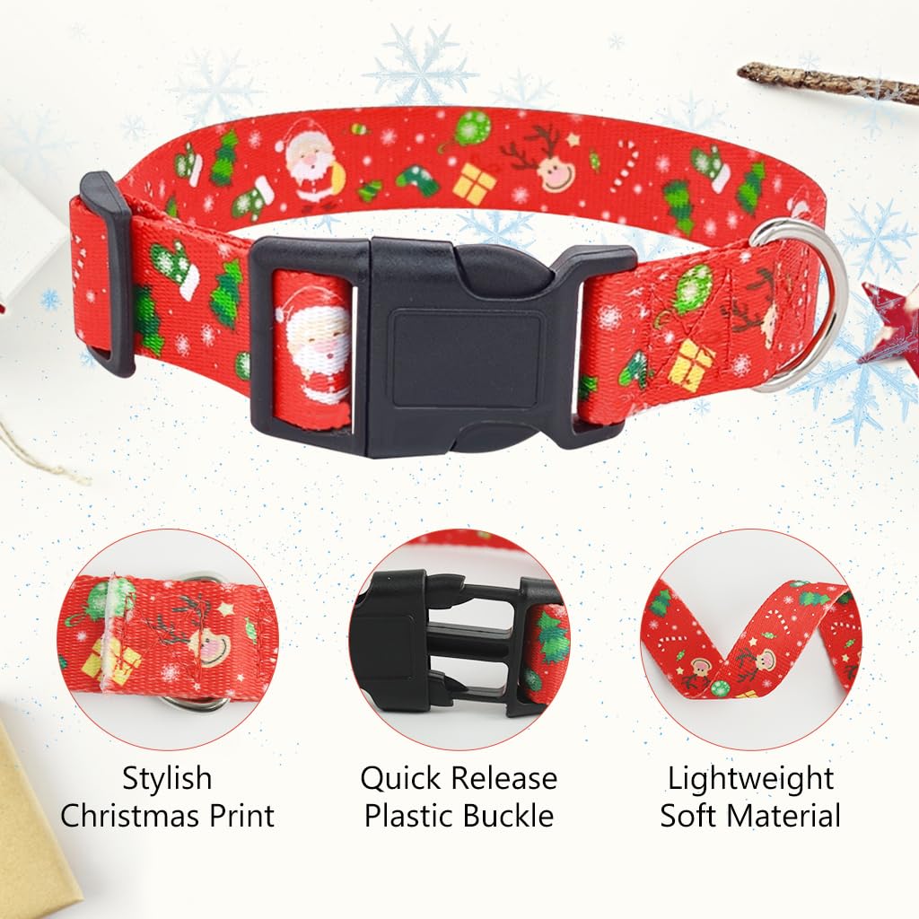 Qpets Christmas Dog Collar for Festive Dress Up with Quick Release Buckle and Metal D Ring | Adjustable 35–55 cm Red Polyester