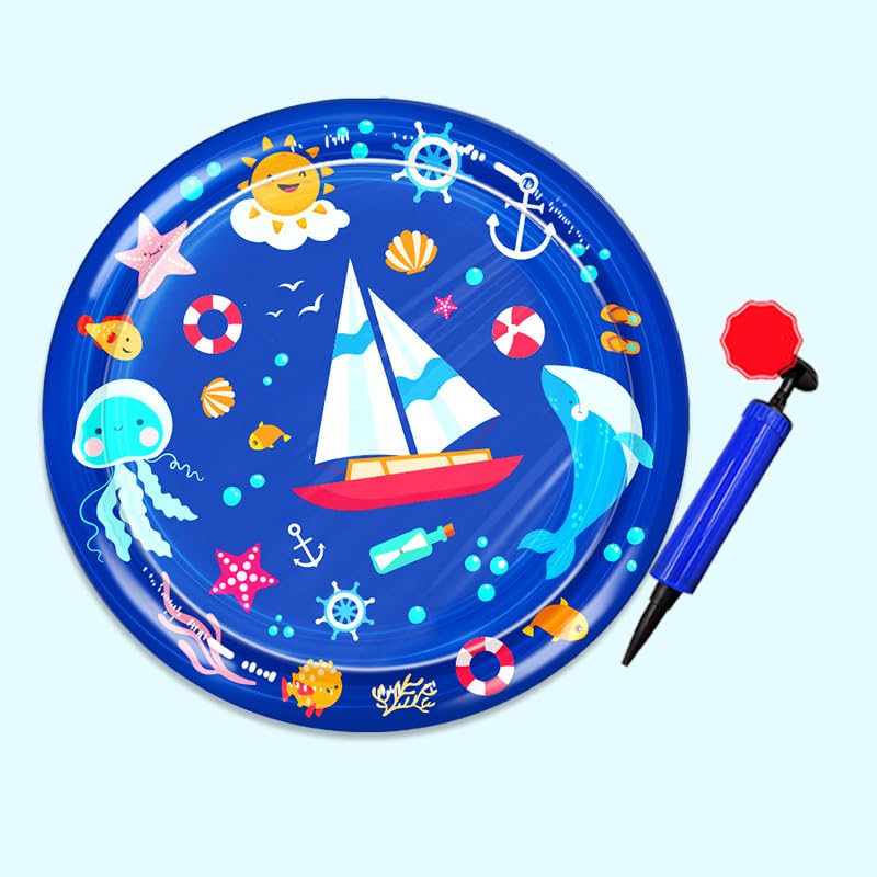 Qpets® Inflatable Pet Summer Cooling Pad, Thicken PVC Cooling Pad with Manual Air Pump, Cartoon Pet Cooling Water Pad Pet Chill Mat