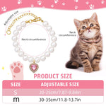 Qpets Jewelry Cat Collar for Photoshoots with Pink Rhinestone Heart Charm & Pearls | Adjustable 20–25 cm