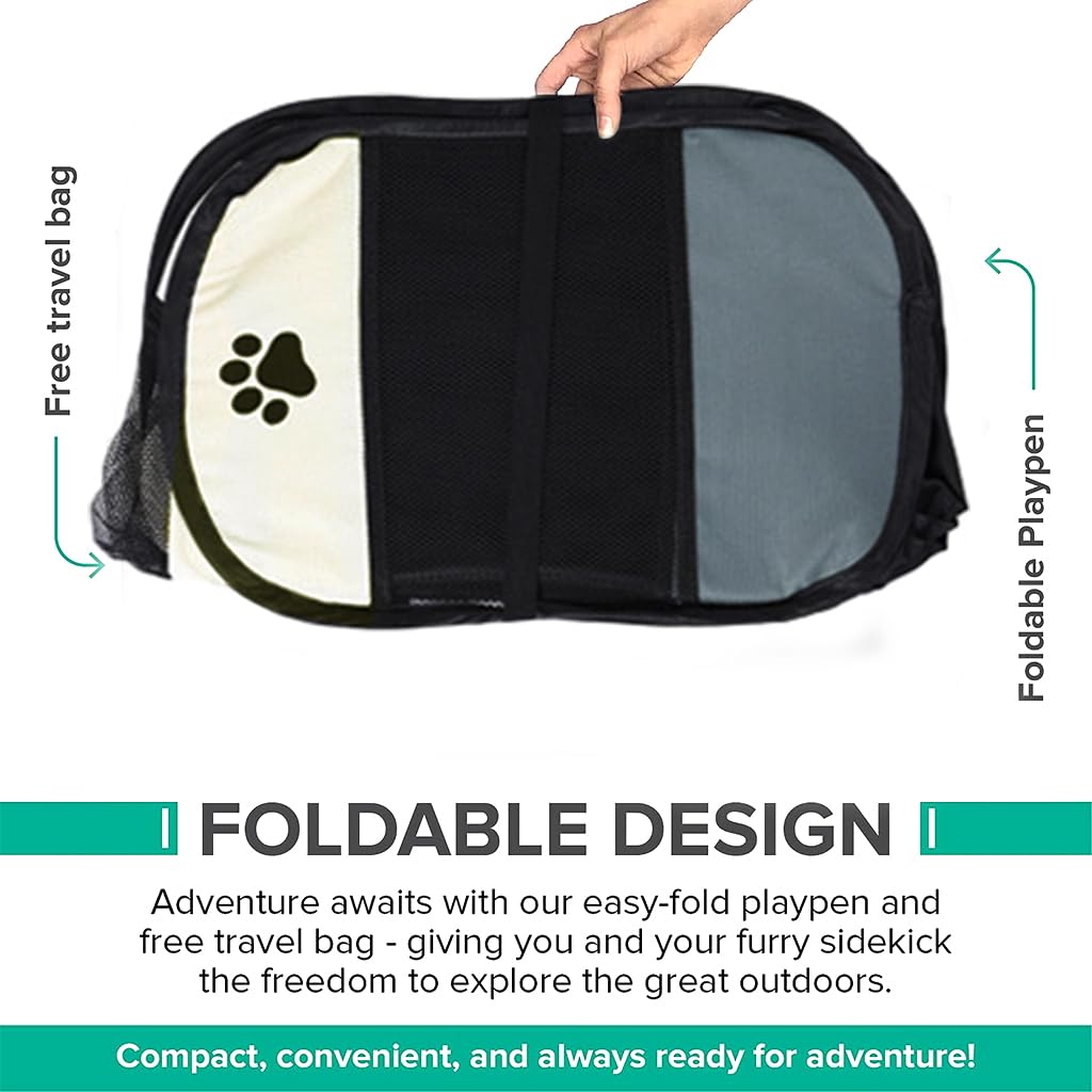 Qpets Foldable Pet Playpen for Cats and Dogs with Mesh Windows and Zipper Door 114×114×58cm