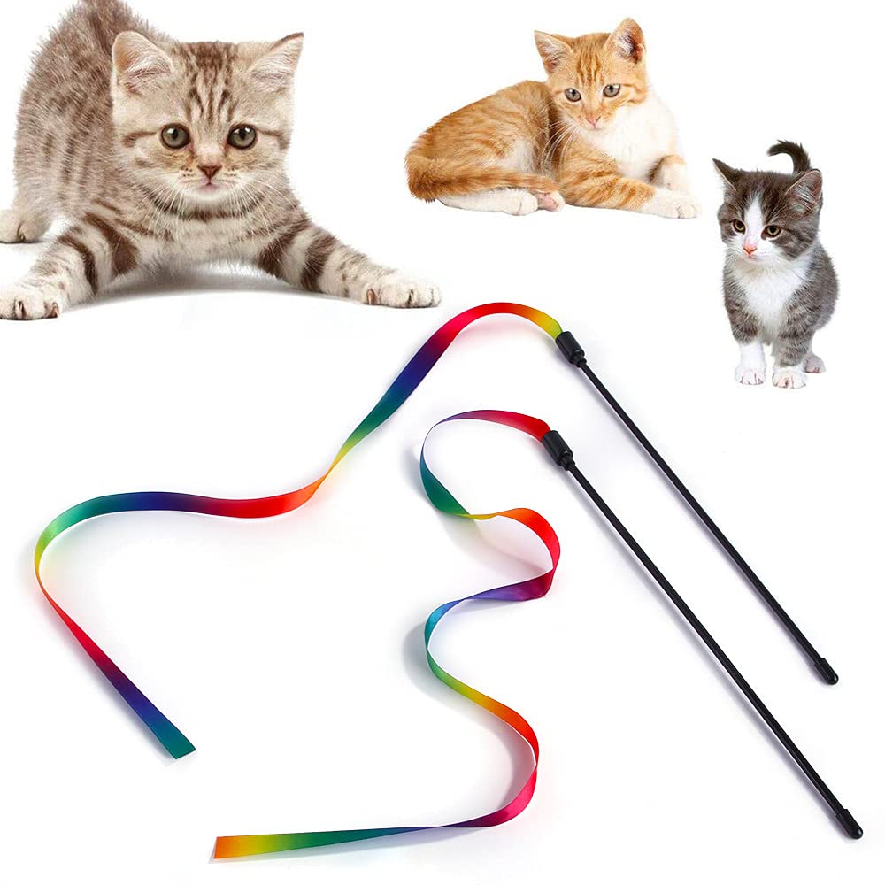 Qpets Cat Wand Toys for Interactive Play with Satin and Elastic Teaser | Set of 2