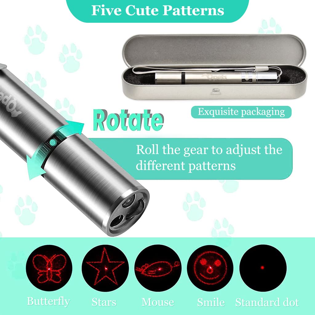 Qpets Cat Teaser Laser Point Pen for Playtime with 5 Patterns & USB Rechargeable Design