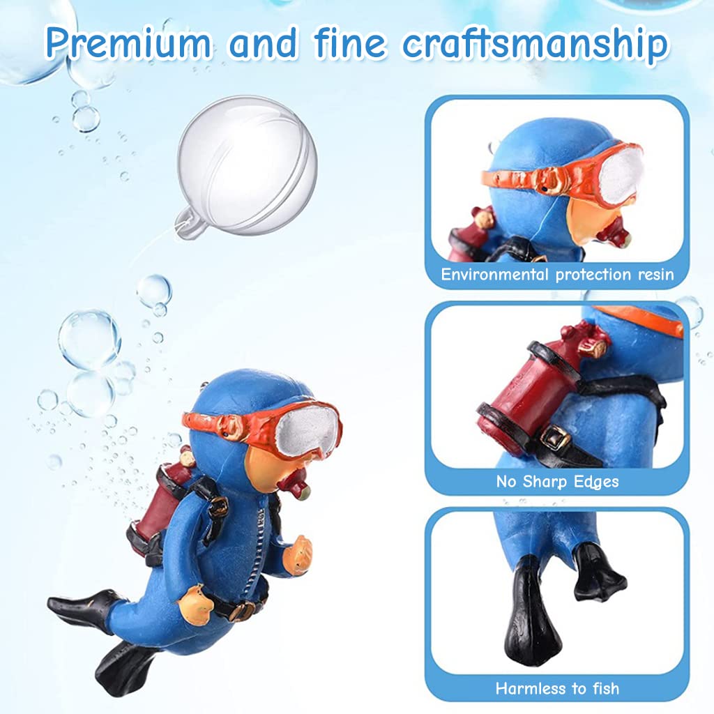 Qpets Aquarium Decor Combo with 3 Fluorescent Silicone Jellyfish and 2 Diver Ornaments | Floating Fish Tank Decorations