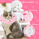 Qpets® Cat Collar Cat Cone Waterproof Cat Cone Adjustable Drawstring Collar Polyester Cat Cones After Surgery Pet Cat Recovery Cone Collar Cute Print Cone Collar for Cats (L)