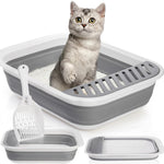 Qpets® Collapsible Cat Litter Box Large Size, Portable Travel Litter Tray with Scoop & High Sides, Space Saving Anti-Splash Anti-Tip Over Guar for Adult Cats & Kittens