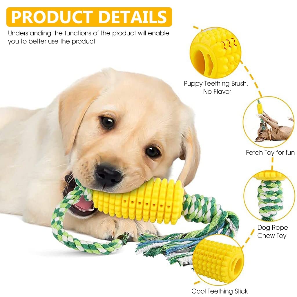 Dog Chew Toys, TPR Corn Chew Toy for Dog Teething Chewing Toy with Cotton Ropes, Sturdy Chew Toys, Interactive Pet Toys Gift Toy for Dog Small Puppies and Medium Dog