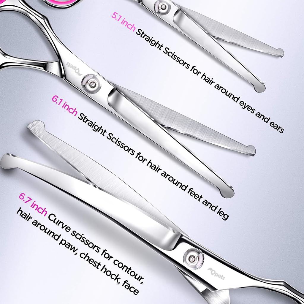 Qpets Dog Grooming Kit 5 Pack for Home Pet Care with 6in Stainless Scissors & Ergonomic Design