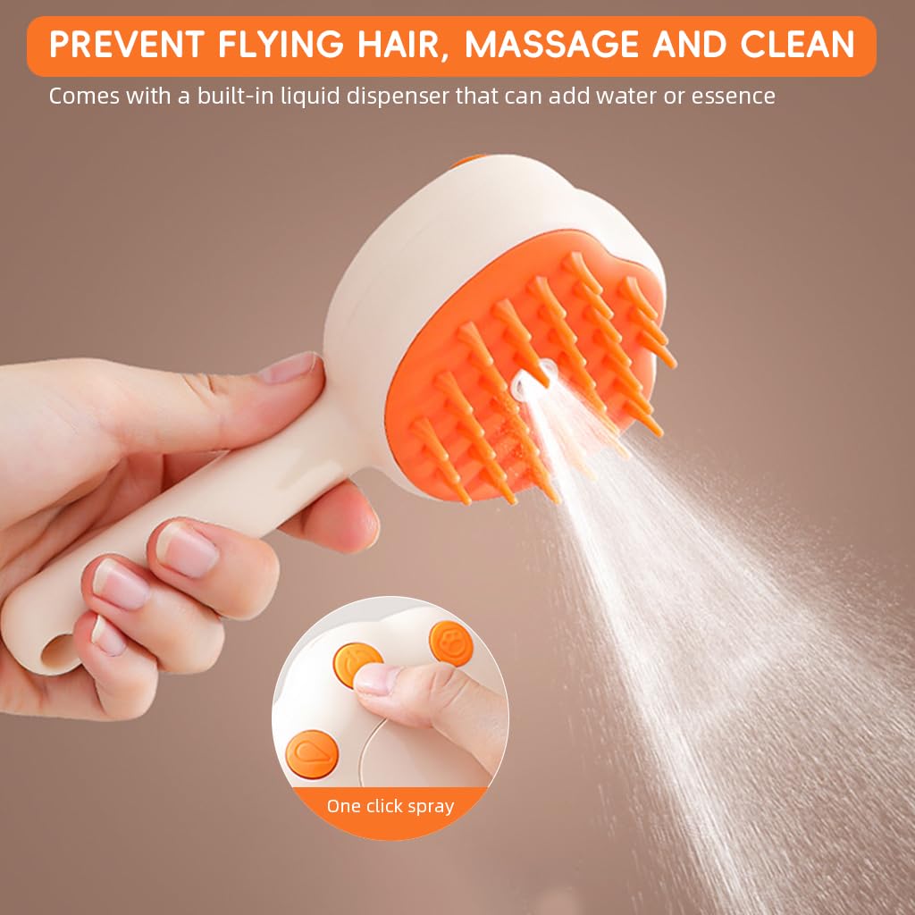 Qpets Pet Steam Hair Brush for Dogs and Cats with Self Cleaning Button and Ergonomic Handle