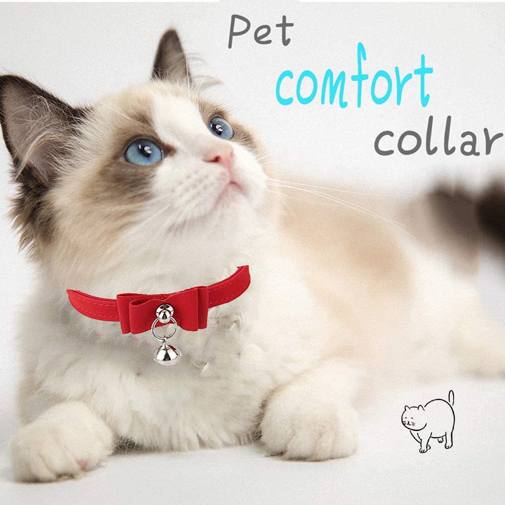 Cat Collar Adjustable Bell Buckle Velvet Neck Strap for Kitten Cat 13.8inch - Red, Velvet