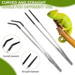 Qpets Feeding Tongs for Reptiles and Aquarium with 27cm Reach and Straight & Curved Tips | Stainless Steel with Rubber Sleeves
