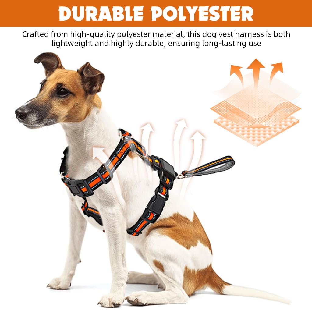 Qpets Dog Harness for Medium Dogs with 59 inch Retractable Leash and Quick Release Buckle | Reflective 2 in 1 Polyester Vest