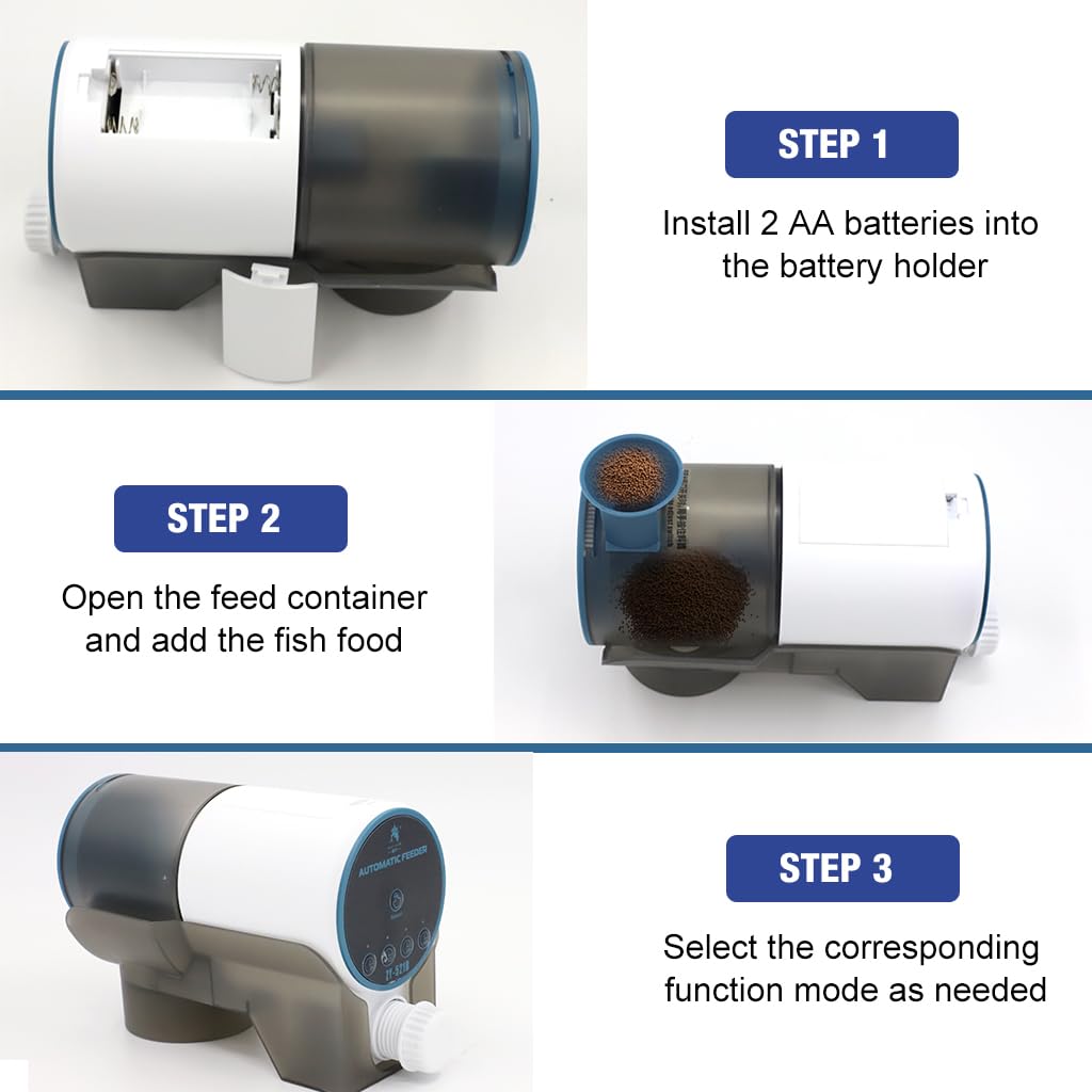 Qpets Fish Feeder with 220ml Moisture-Proof Hopper for Aquariums | 4 Timer Settings