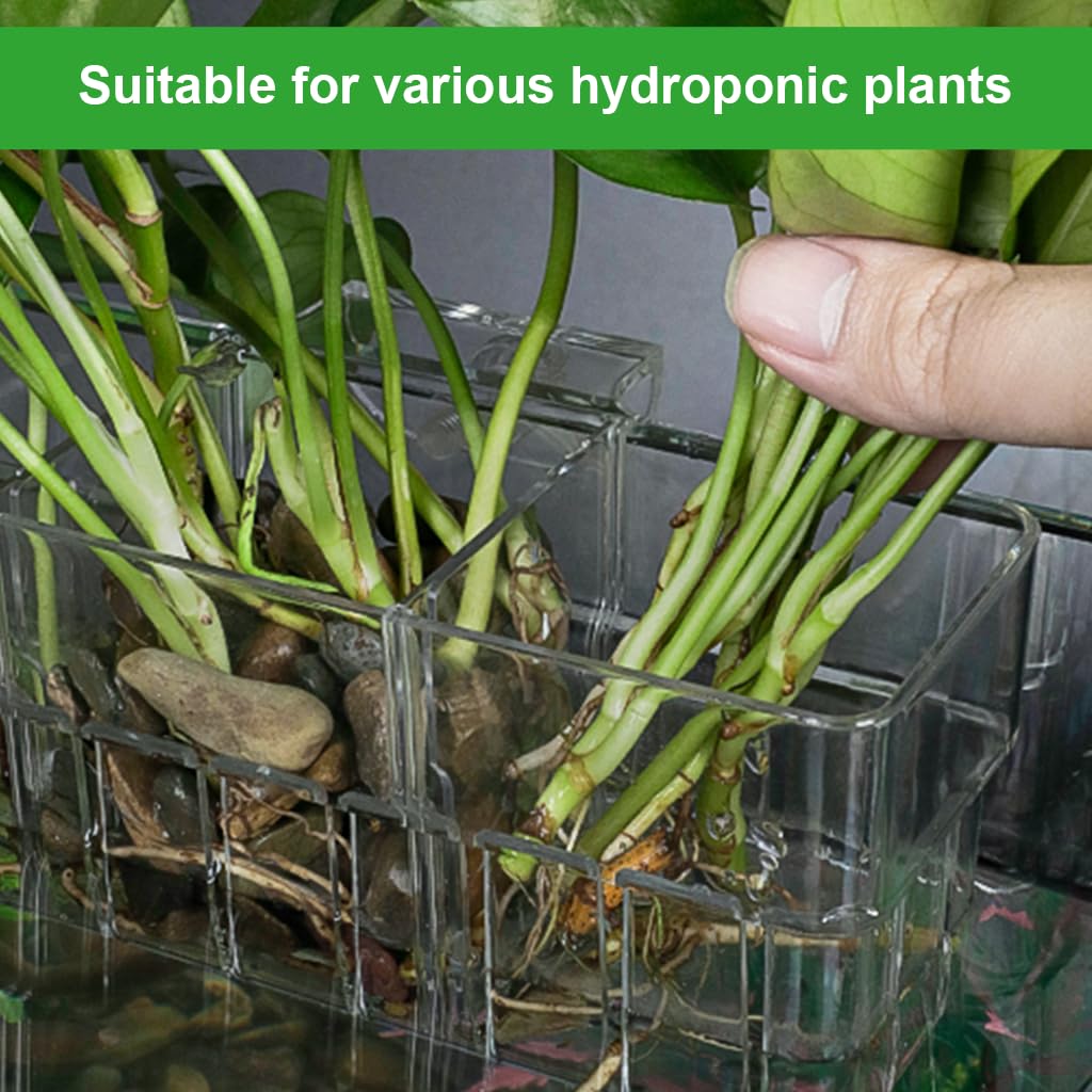 Qpets Clear Acrylic Hydroponic Basket for Fish Tank with Hanging Design 18x6x8cm | Decorative Aquarium Planter for Root Growing & Home Décor