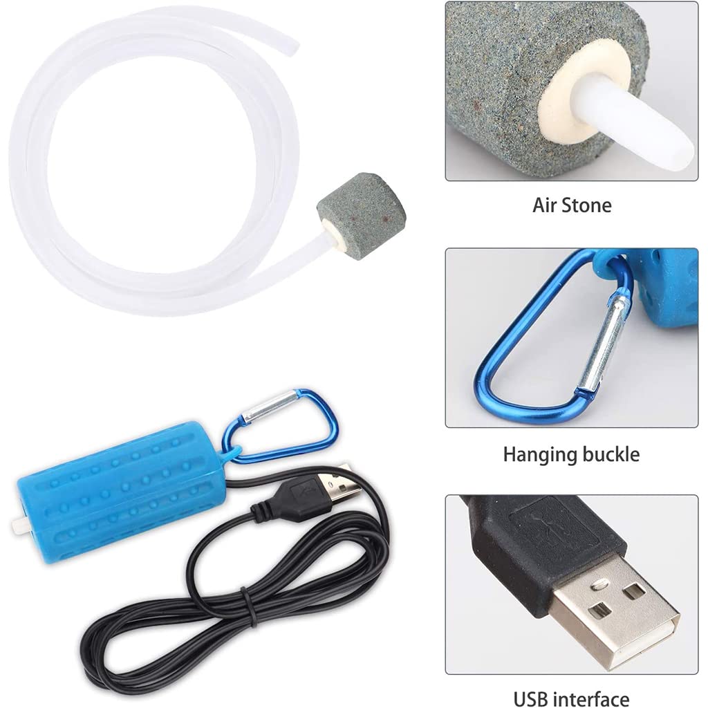Qpets Aquarium Air Pump for Fish Tanks with Air Stone and Hose featuring USB Power | Ultra Quiet under 40 dB and Energy Efficient 0.2 W
