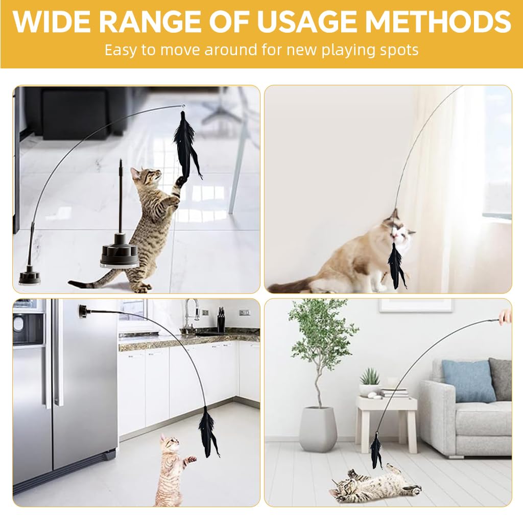 Qpets Interactive Cat Toy for Independent Play featuring Twist Lock Suction Cup and Black Feather