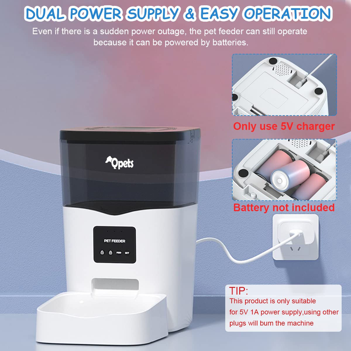 Qpets Automatic Pet Feeder with WiFi App Control and Dual Power | 3L BPA-Free Food Dispenser