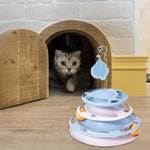 Cat Turntable Toy, 3 in 1 Cat Interactive Toys-Cat Teaser Stick, Double Track Turntable Ball, Detachable Snack Dispenser, PP Material Cat Amusement Plate Puzzle Pet Cat Toy