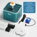 Qpets Cat Water Fountain for Cats and Small Dogs with 2.2L Capacity and Ultra Silent Pump | Cute Floral LED Dispenser in Green