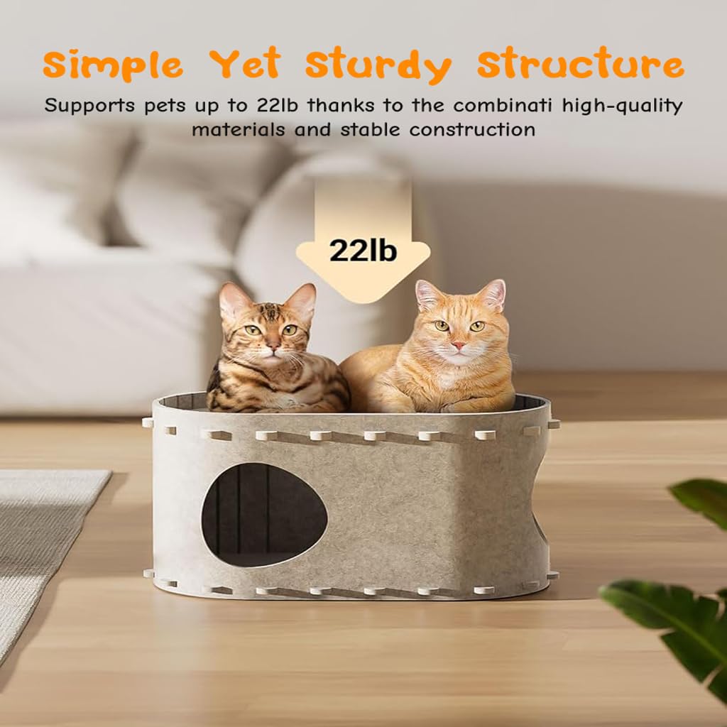 Qpets Cat House for Indoor Cats featuring Three‑Piece DIY Assembly and Oval Open Design 58x33x30cm