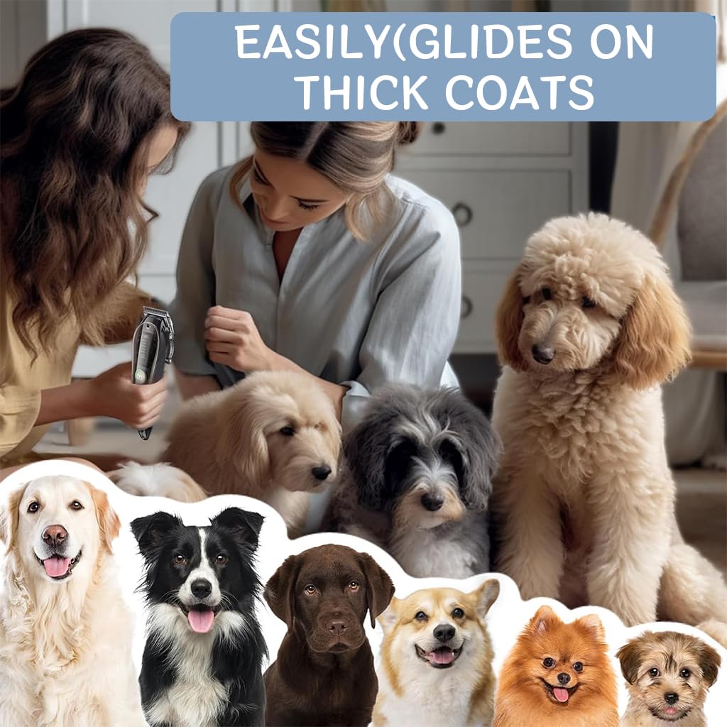 Qpets Electric Dog Hair Trimmer Kit with 4 Guide Combs 0.8–2.0mm Adjustable Blade | Cordless USB Pet Grooming Set