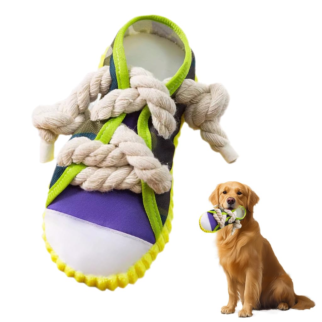 Qpets® Dog Rope Tug Toy, Interactive Chew & Fetch Toy with Thick Cotton Rope for Dental Health, Aggressive Chewer Safe for Training, Exercise and Teeth Cleaning (Shoe Lace Design)