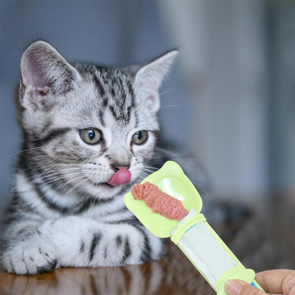 Qpets® Cat Treat Feeding Spoon Pet Moist Treats Strips Feeding Spoon Food Grade Silicone BPA Free Cat Treats Feeding Spoon Portable Feeding Spoon for Soft /Moist Cat Treats