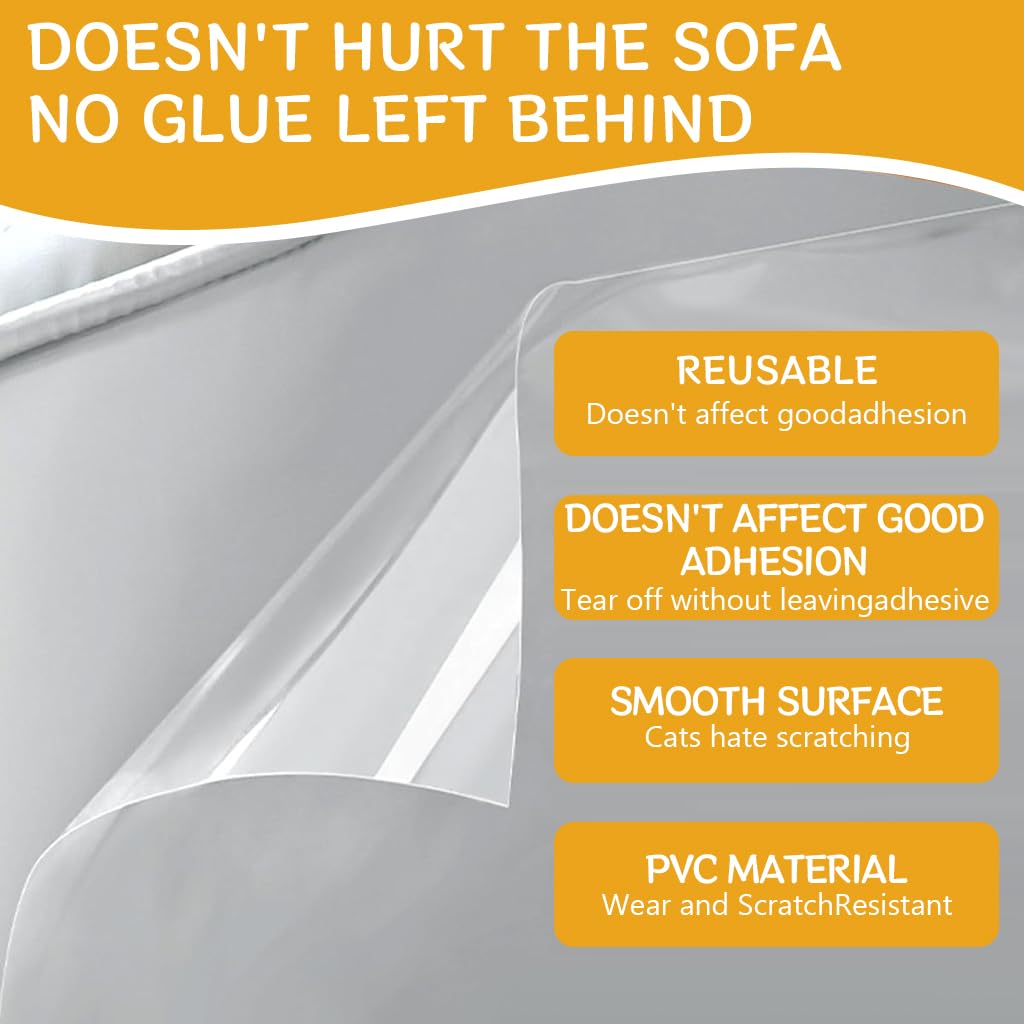 Qpets® Thicken Leather Couch Protector Sticker 11.8x118 Inches Transparent Thicken Furniture Anti-Scratch Protective Sticker Cuttable Leather Couch Protector Stickerfor Families with Cats, Dogs