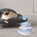 Cat Turntable Toy, 3 in 1 Cat Interactive Toys-Cat Teaser Stick, Double Track Turntable Ball, Detachable Snack Dispenser, PP Material Cat Amusement Plate Puzzle Pet Cat Toy