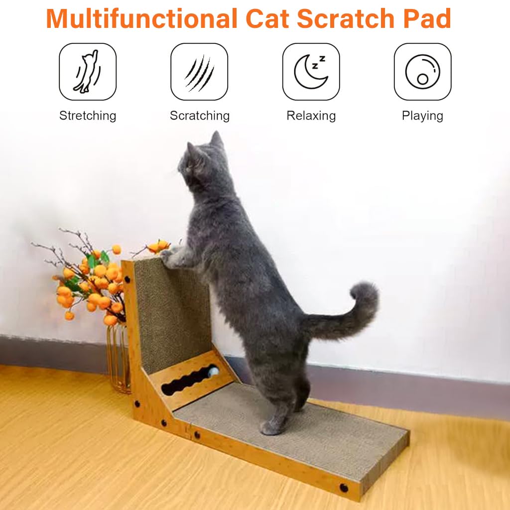 Cat Scratcher with Bell Toy 26.8 Inch Stand-up Cat Scratcher Premium Cardboard Scratcher for Cat Cardboard Scratcher Cat Toy