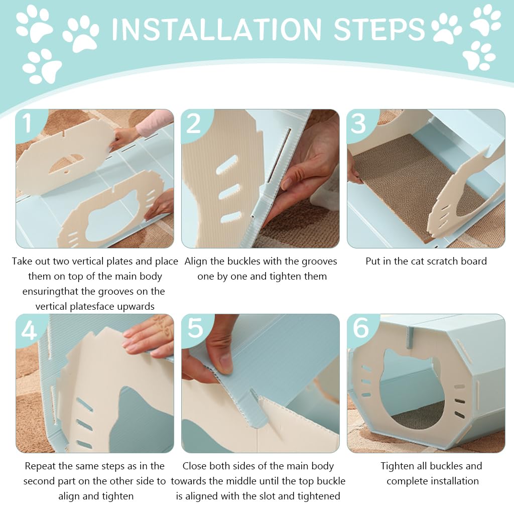 Qpets Cat House with Openable Roof and Scratcher Mat, 42x36x30cm BPA-Free PP | Octagon Design