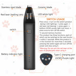 Qpets Dog Hair Trimmer for Small Pets with 0.9 cm Dual Blades and LED Laser UV Lights | 90 min USB Rechargeable Grooming Clippers