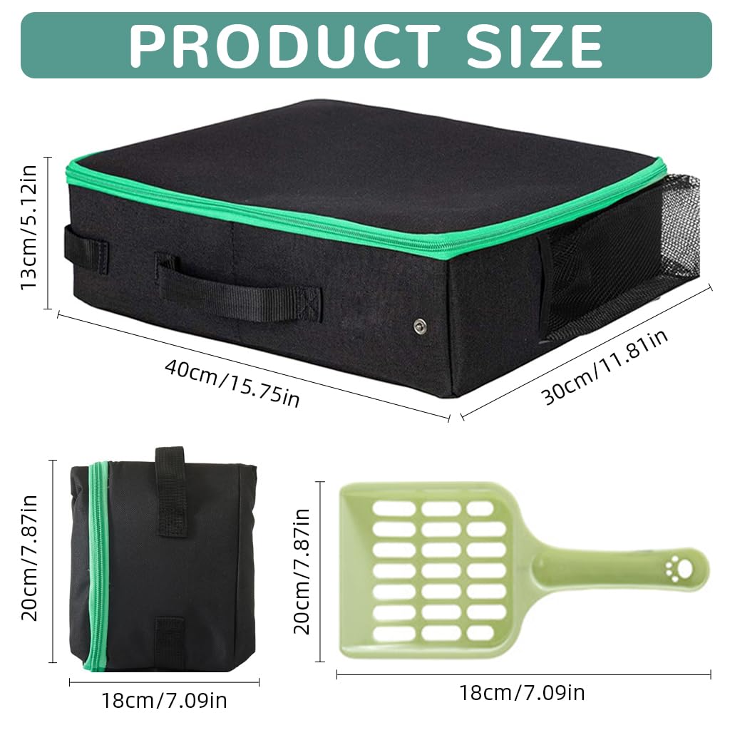 Qpets Portable Cat Litter Box for Travel with Foldable Design and Waste Shovel 40x30x13cm