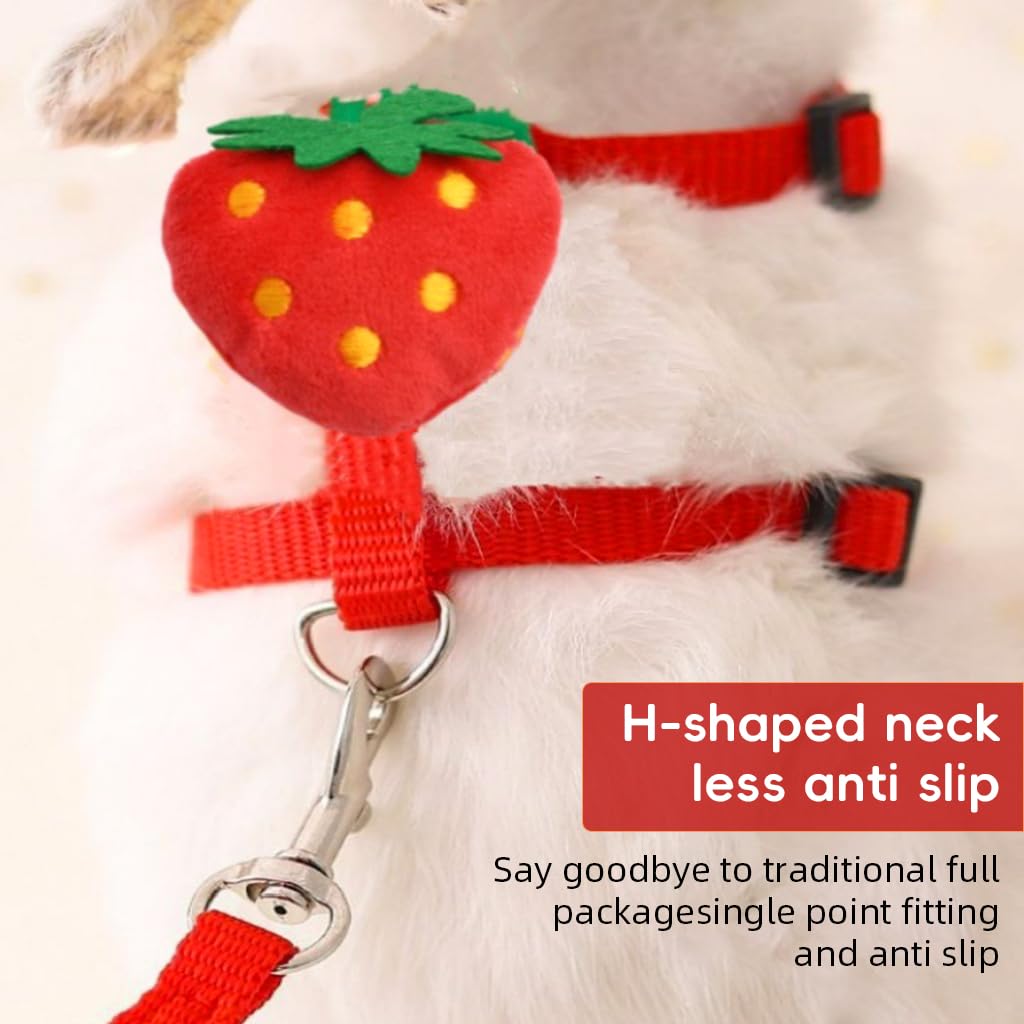 Qpets Rabbit Harness for Small Pets with Escape-Proof Dual Strap and Quick Release Buckle | Red Strawberry Plush Design