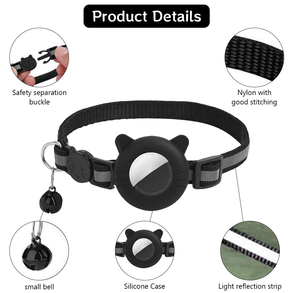 Qpets Cat Collar with Bell featuring Silicone Airtag Holder and Reflective Safety Design