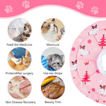 Qpets® Cat Collar Cat Cone Waterproof Cat Cone Adjustable Drawstring Collar Polyester Cat Cones After Surgery Pet Cat Recovery Cone Collar Cute Print Cone Collar for Cats (L)