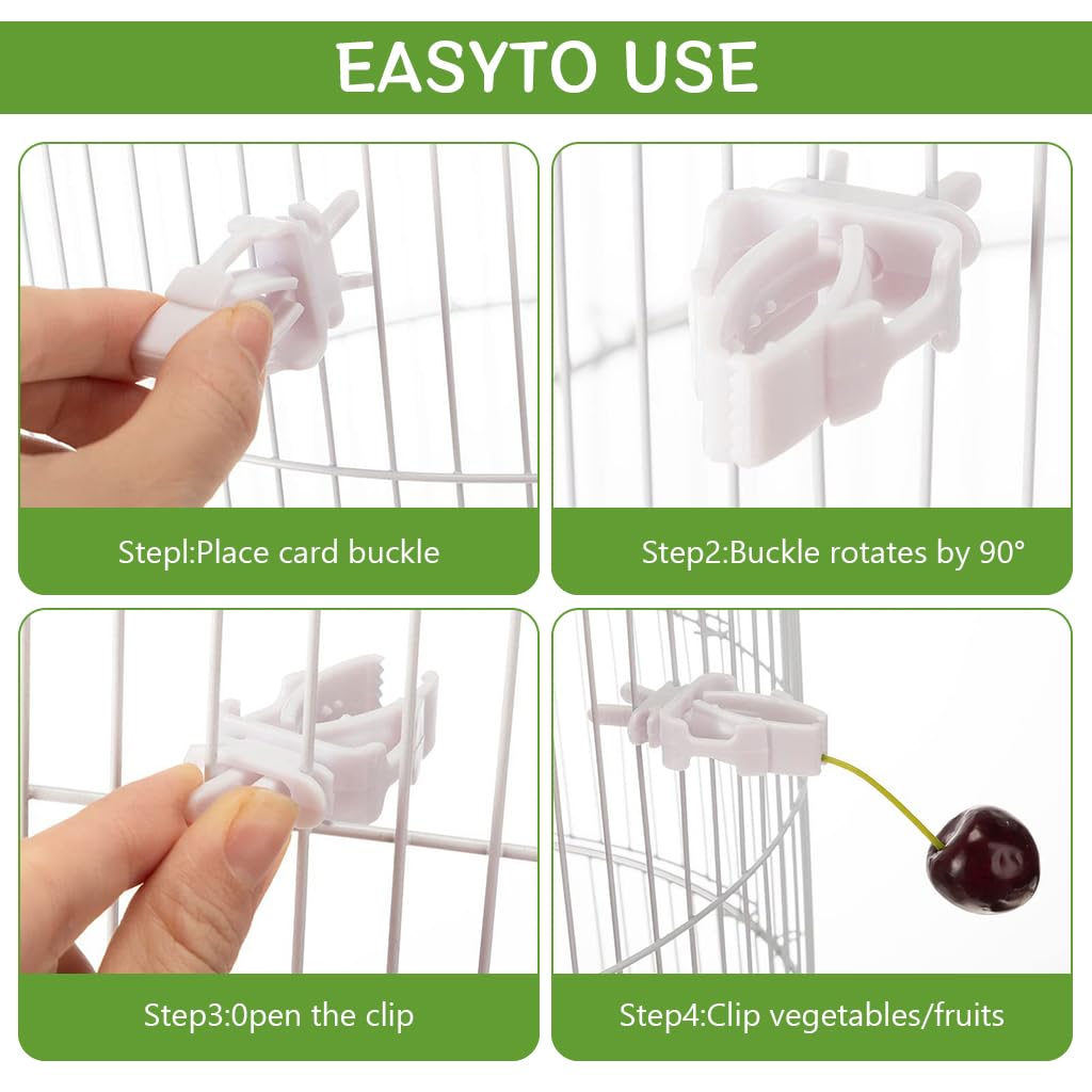 Qpets Pet Food Clip for Bird Cages with Secure Grip Holders 6 pcs in White Plastic | Easy Feeding