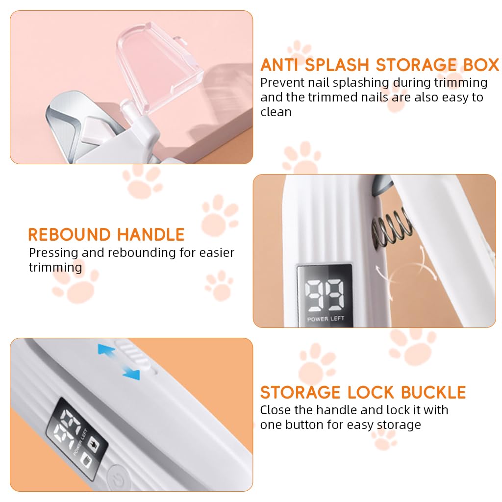 Qpets Electric Pet Nail Grinder with Dual LED Lights & Quiet ≤35dB Motor | USB Rechargeable Clipper for Dogs and Cats