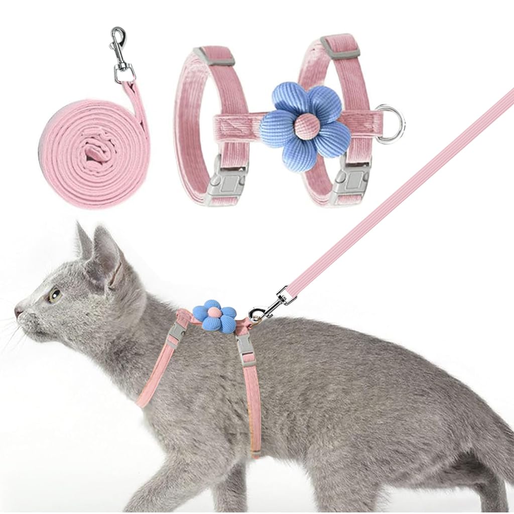 Qpets Cat Harness with Leash for Outdoor Walking featuring Dual Loop Design and 120cm Lead | Cute Flower Style for Kittens